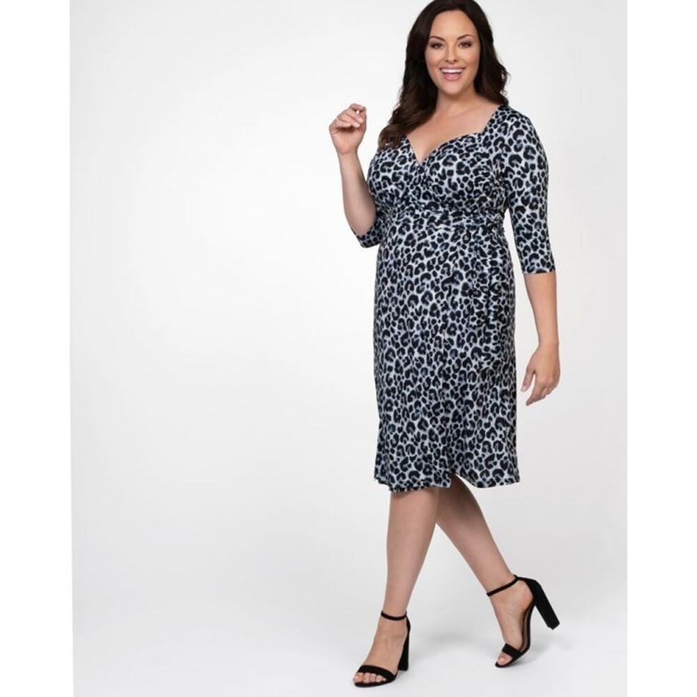 Kiyonna Wrap Dress Party Sweetheart Wrap Style Leopard Animal Print 2X Slimming